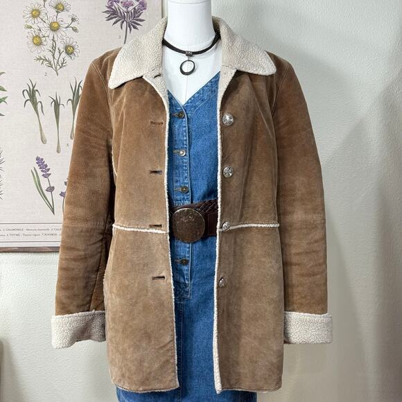 St. John's Bay Jackets & Blazers - Vintage Y2k Brown Suede Leather Sherpa Lined Coat Cabincore Gorpcore Outdoor M